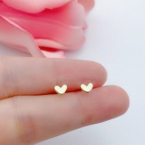 S925 small heart stud earrings-SS006 Gold